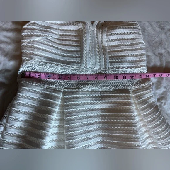 Francesca’s White Cami V-Neck Stripe Lace Illusion Waist Dress - Picture 7 of 11